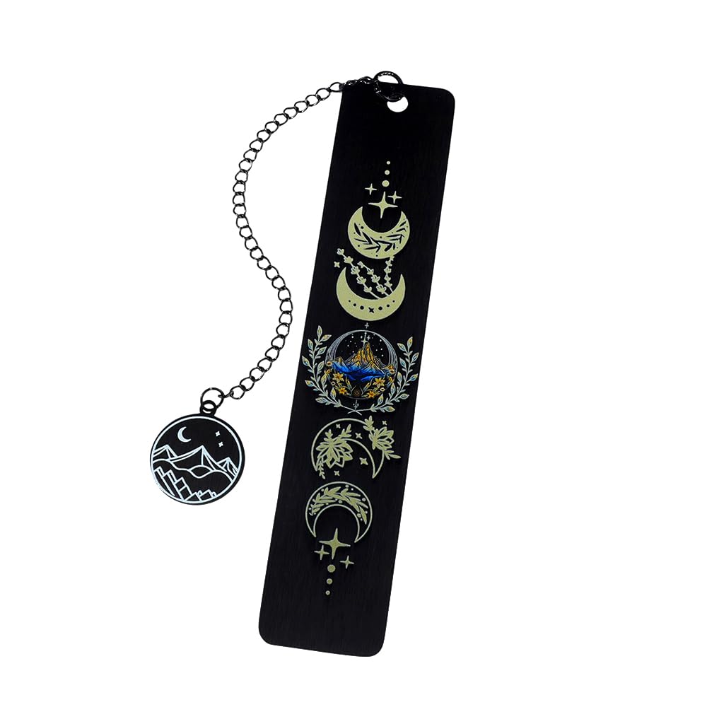 Stainless Steel Acotar Bookmark with Tassel, Acotar Inspirational Creative Moon Mountains Text Book Marks for Reading Women Men Collection, Books Accessories (Silver 1 Side Style 1)