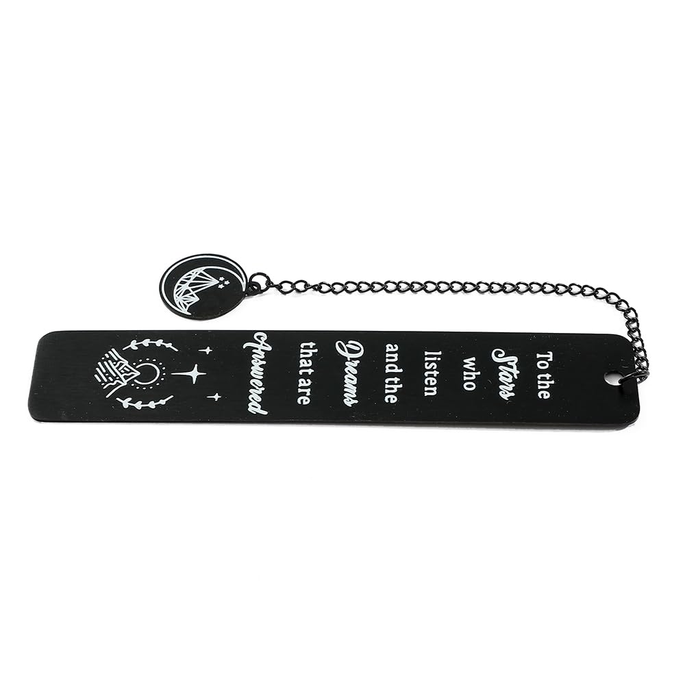 Stainless Steel Acotar Bookmark with Tassel, Acotar Inspirational Creative Moon Mountains Text Book Marks for Reading Women Men Collection, Books Accessories (Silver 1 Side Style 1)