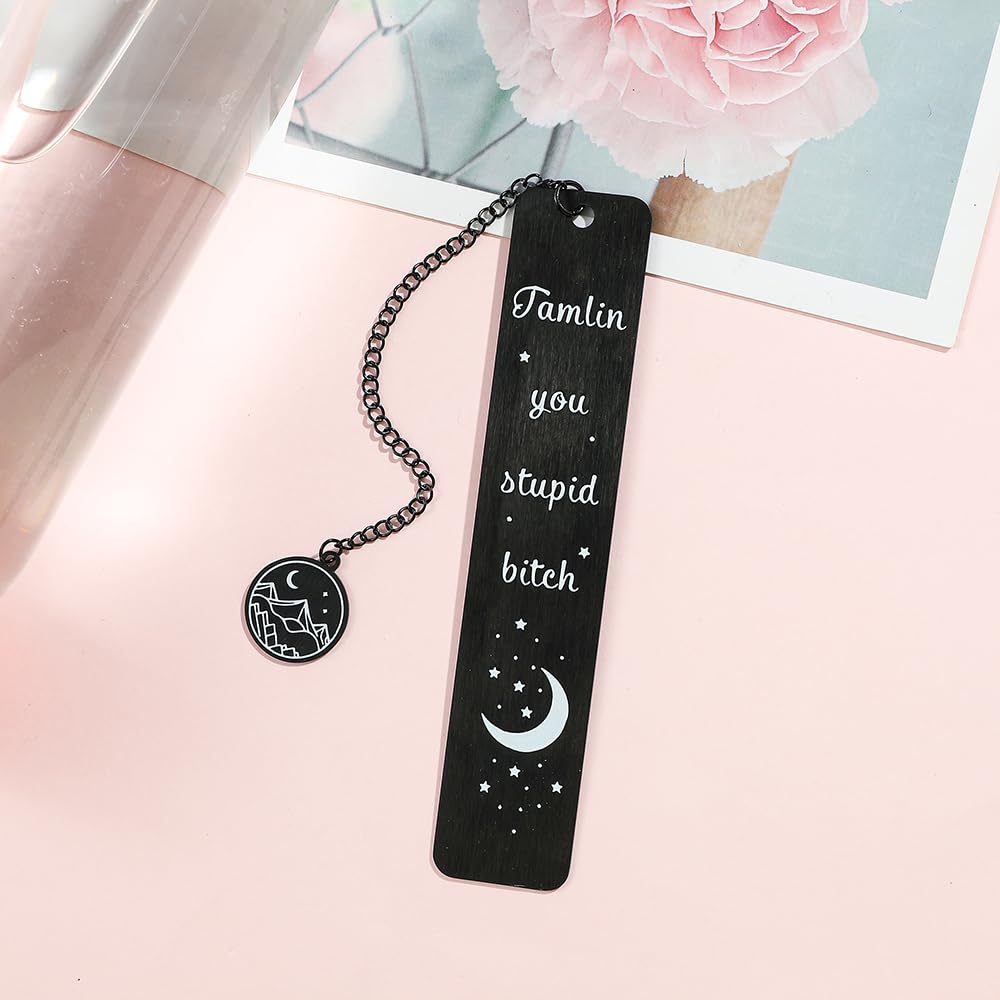 Stainless Steel Acotar Bookmark with Tassel, Acotar Inspirational Creative Moon Mountains Text Book Marks for Reading Women Men Collection, Books Accessories (Silver 1 Side Style 1)