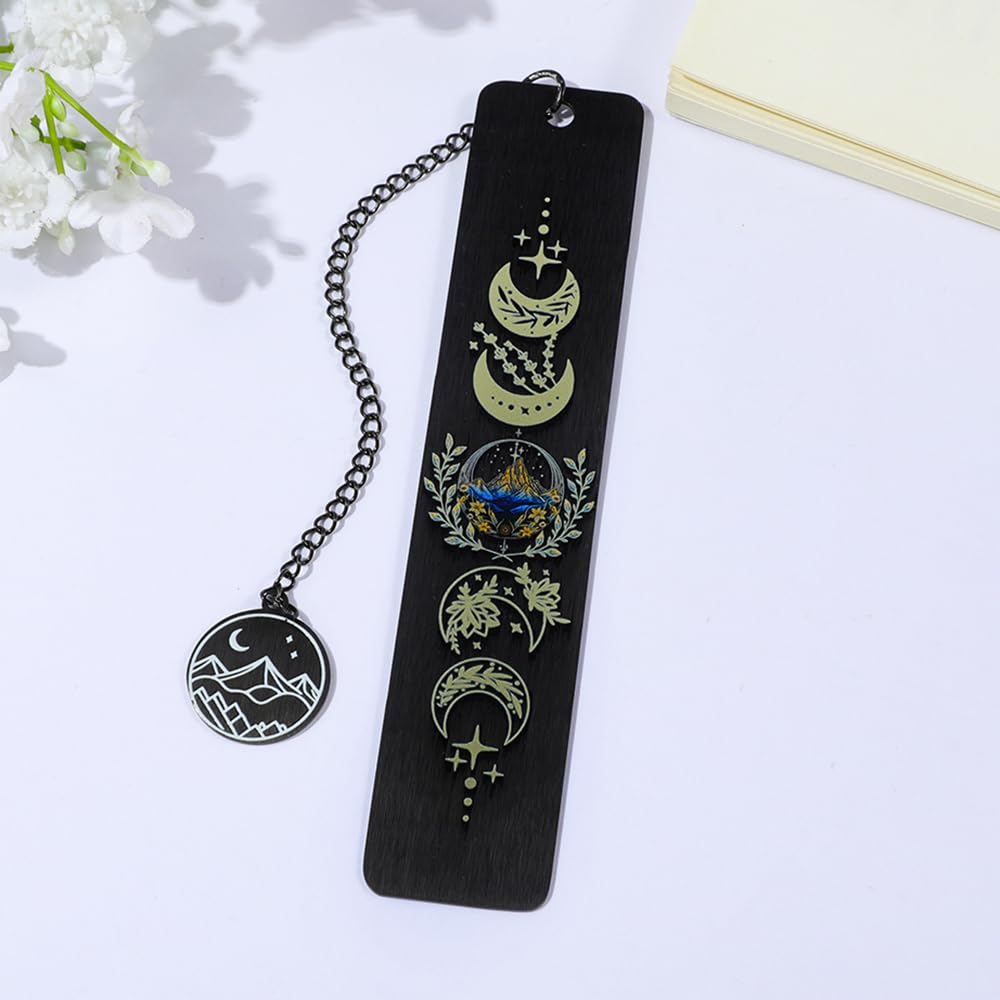Stainless Steel Acotar Bookmark with Tassel, Acotar Inspirational Creative Moon Mountains Text Book Marks for Reading Women Men Collection, Books Accessories (Silver 1 Side Style 1)