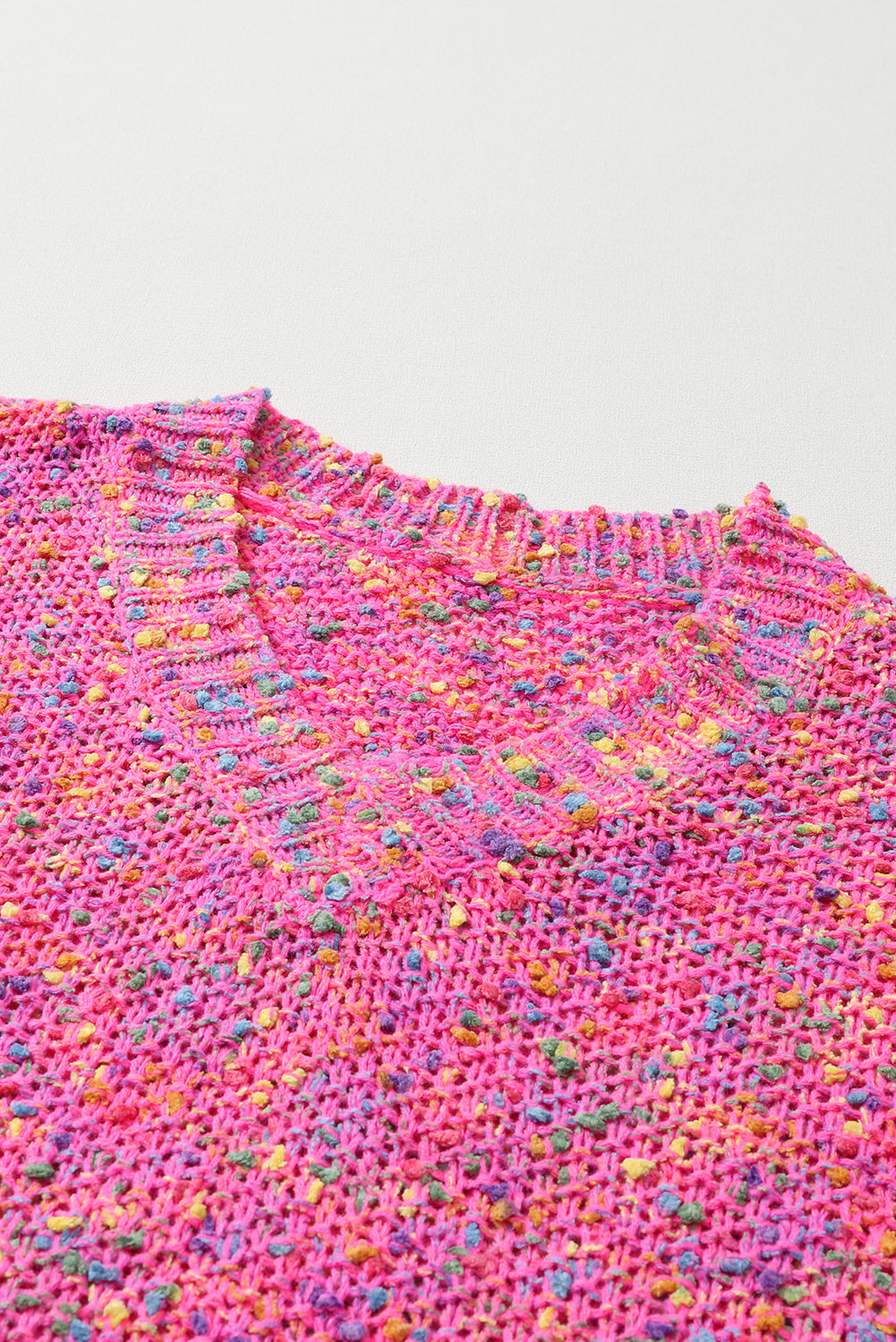 Hot Pink Multicolor Chunky Knit Sweater Everyday Wear