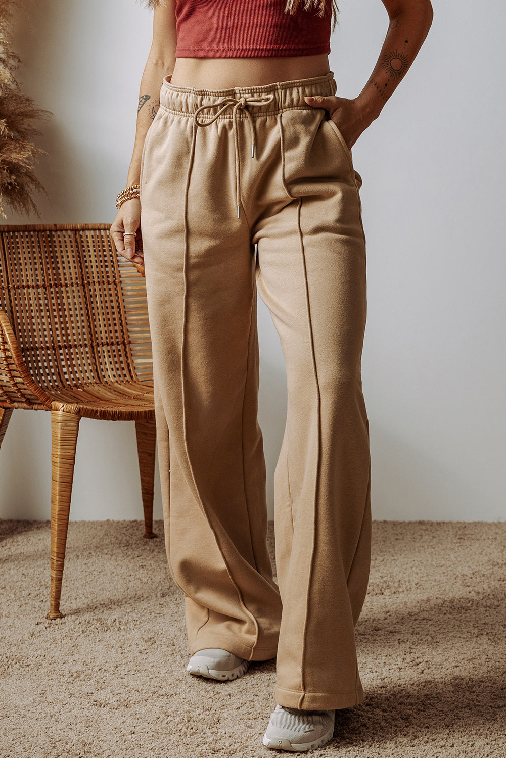 Smoke Gray Exposed Seams Everyday High Waist Wide Leg Pants