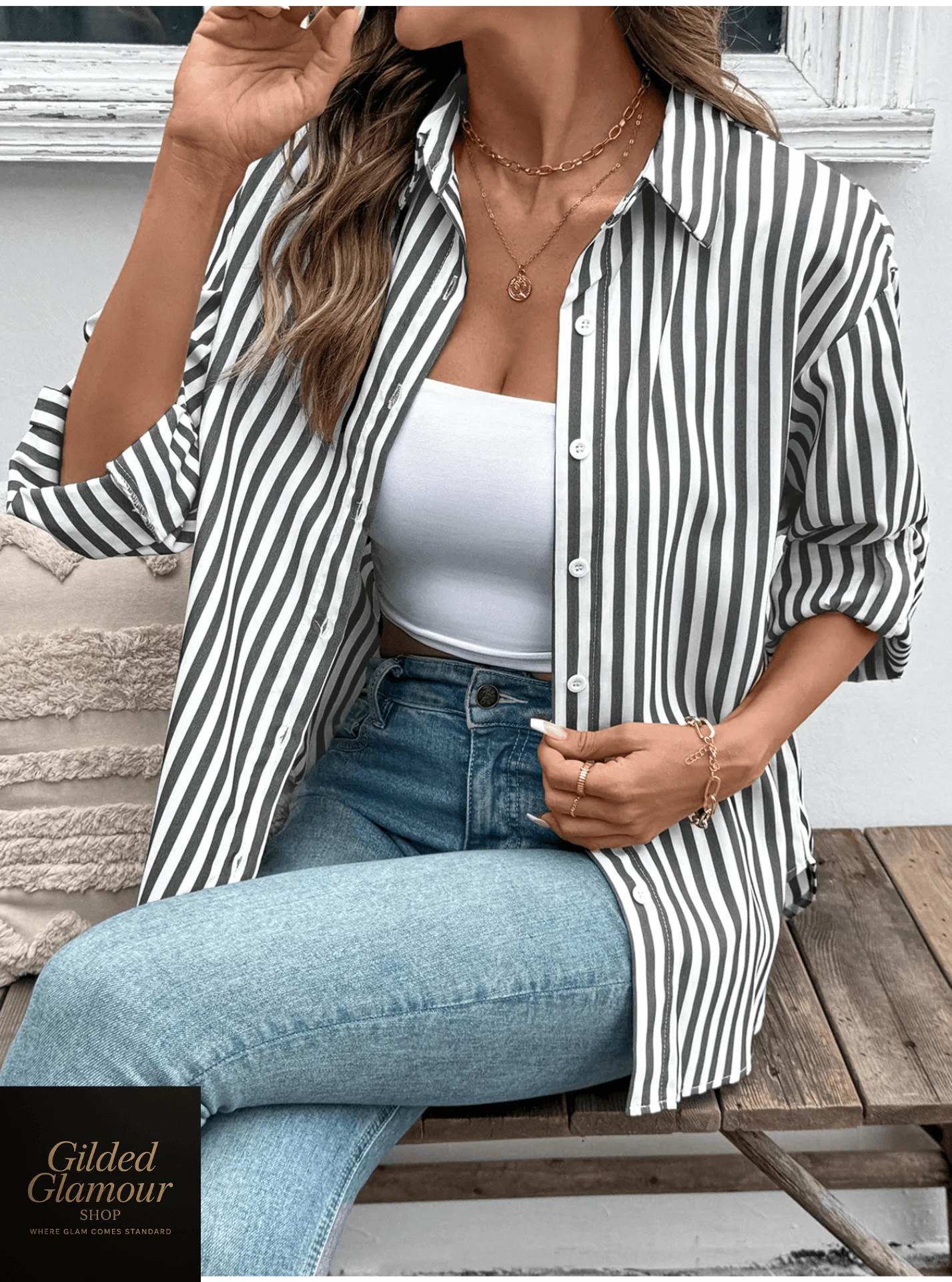 Camisa de botones extragrande a rayas