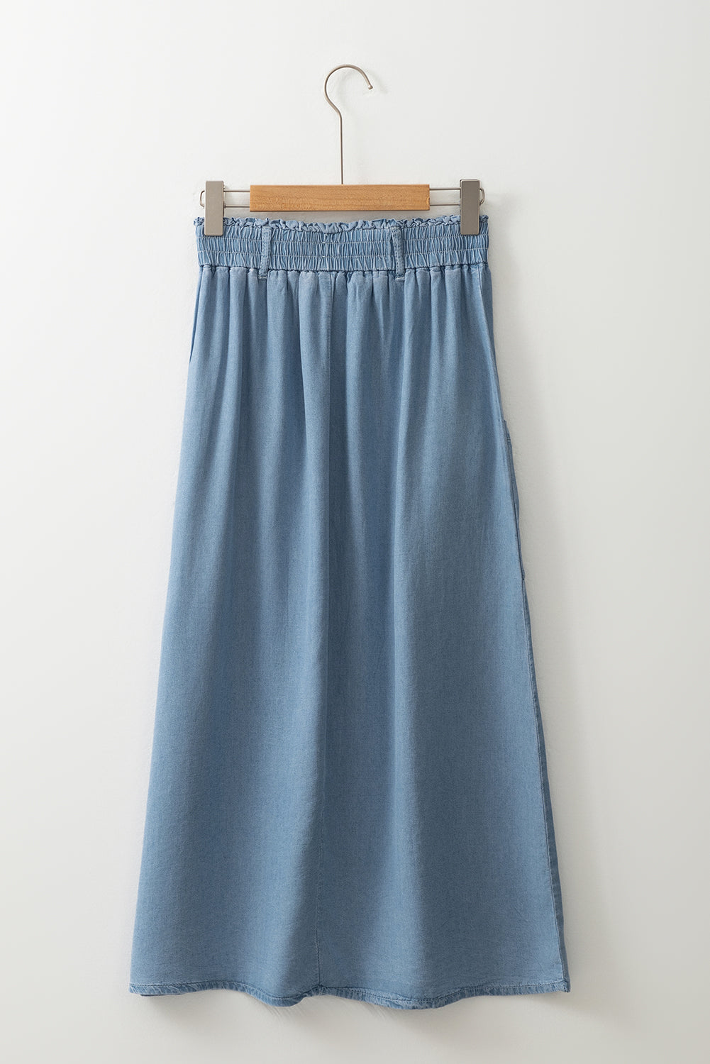 Beau Blue Buttoned Front High Waist Denim Maxi Skirt Pockets