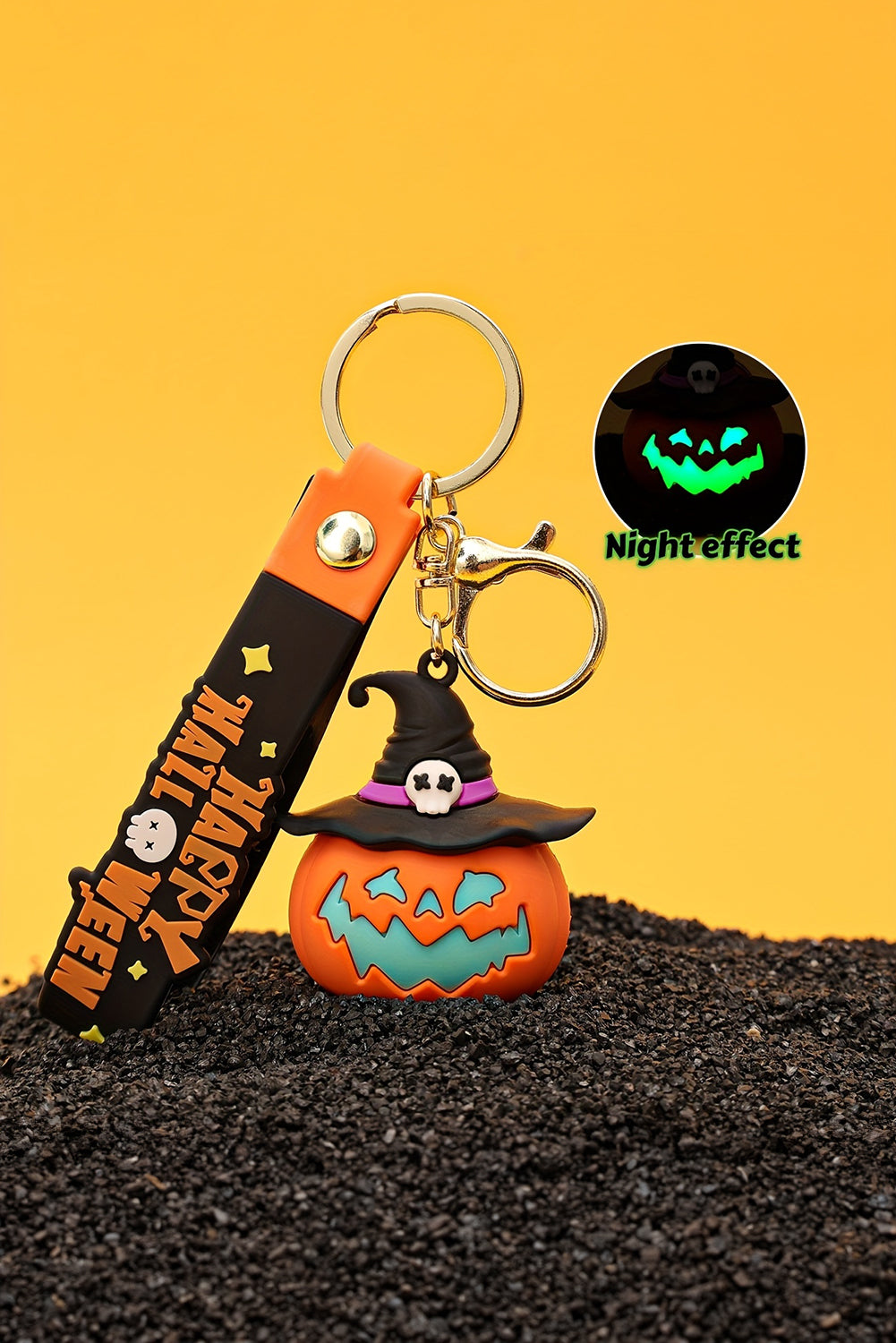 Orange Halloween Pumpkin Pendant Keychain With Metal Ring