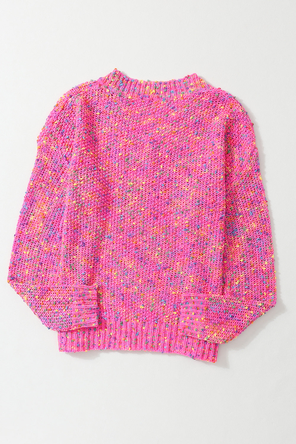 Hot Pink Multicolor Chunky Knit Sweater Everyday Wear
