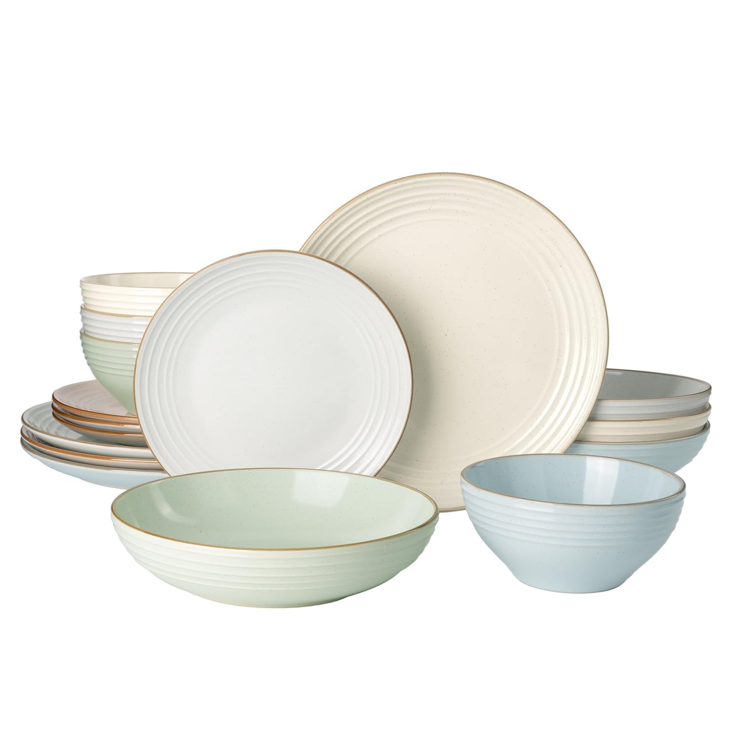 Famiware Jupiter Dinnerware Set, Plates and Bowls Dish Sets for 4 (12 Pieces), Microwave and Dishwasher Safe Stoneware Tableware, Chip and Scratch Resistant, Light Blue