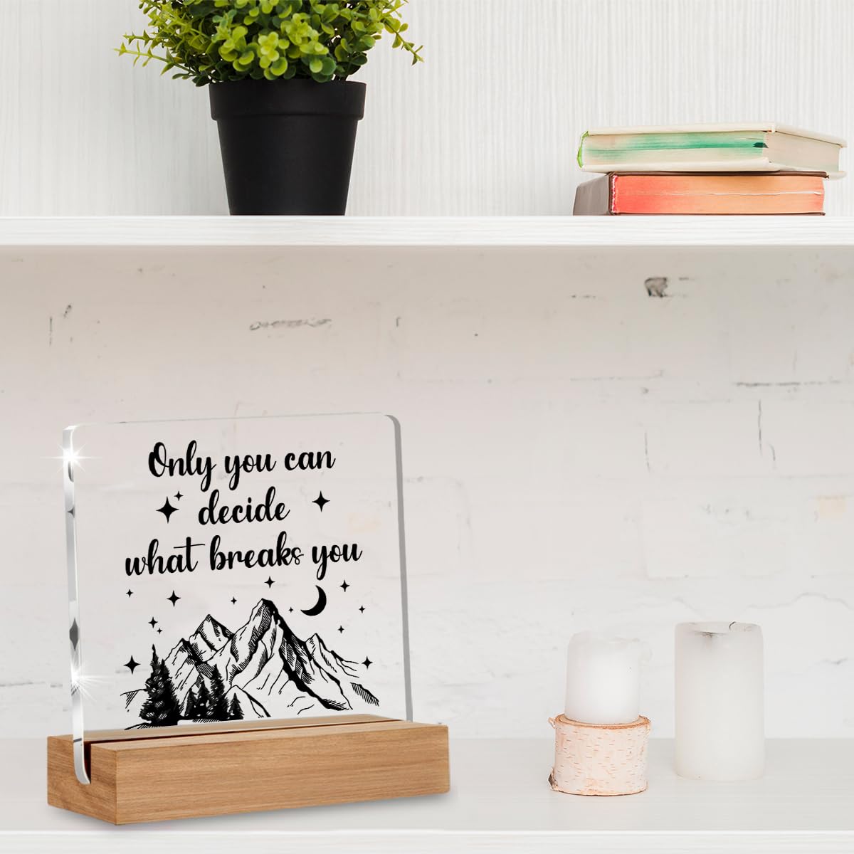 Acotar Gifts for Women Men, Inspirational Gifts for Book Lovers, Bookworms, Nerds, Readers, Book Merch Gift, Only You Can Decide What Breaks You Acrylic Plaque Desk Signs Decor 4 × 4 Inches