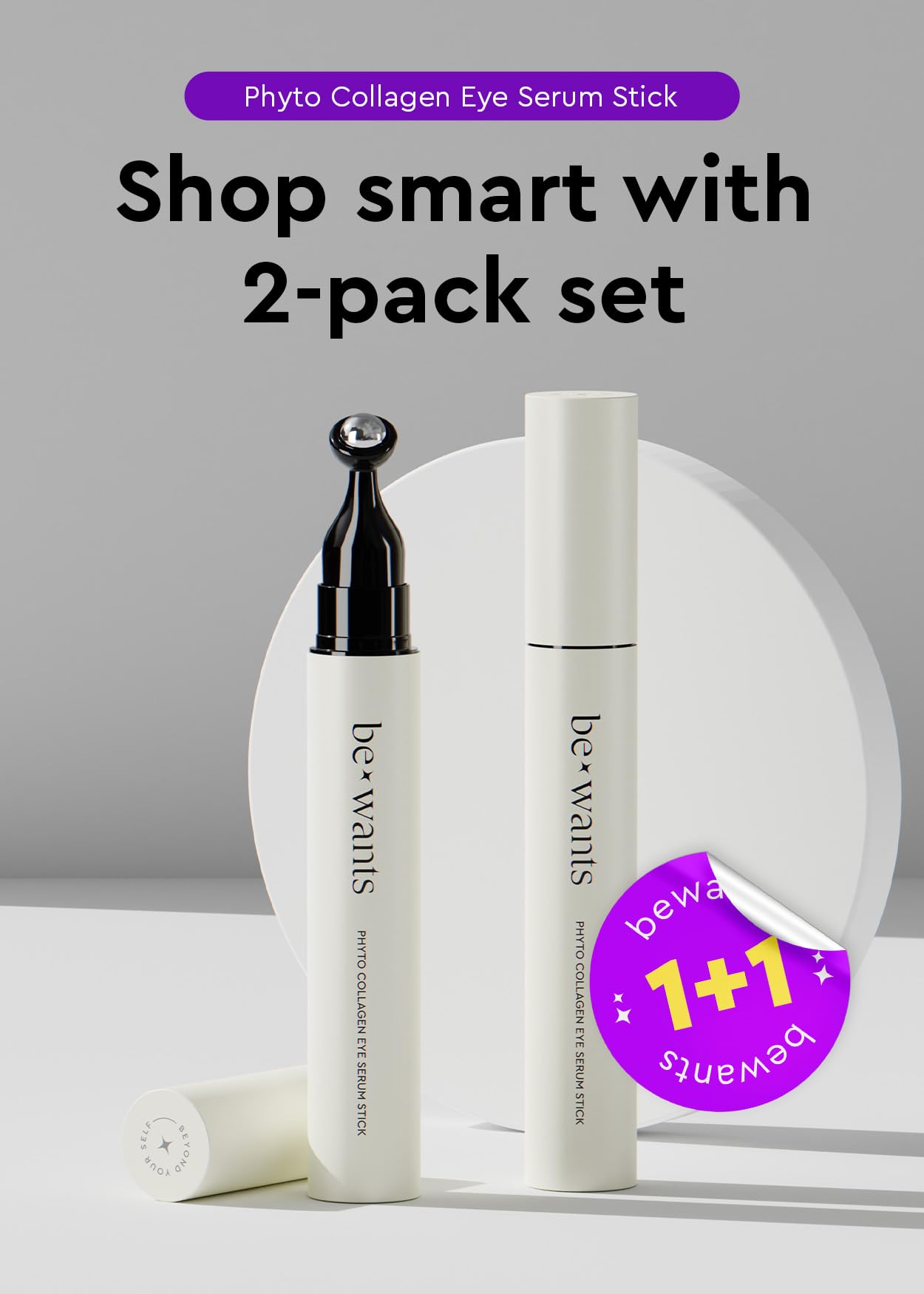 Bewants Instant Eye Bag Remover for Puffiness, serum roller for dark circles and puffiness, under eye treatment with bamboo water, Vegan Collagen (1 Pack)