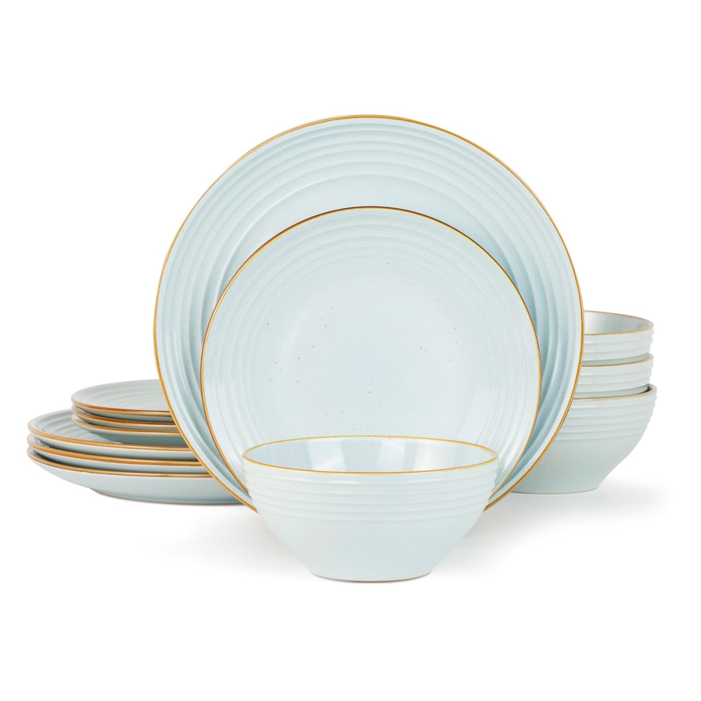 Famiware Jupiter Dinnerware Set, Plates and Bowls Dish Sets for 4 (12 Pieces), Microwave and Dishwasher Safe Stoneware Tableware, Chip and Scratch Resistant, Light Blue