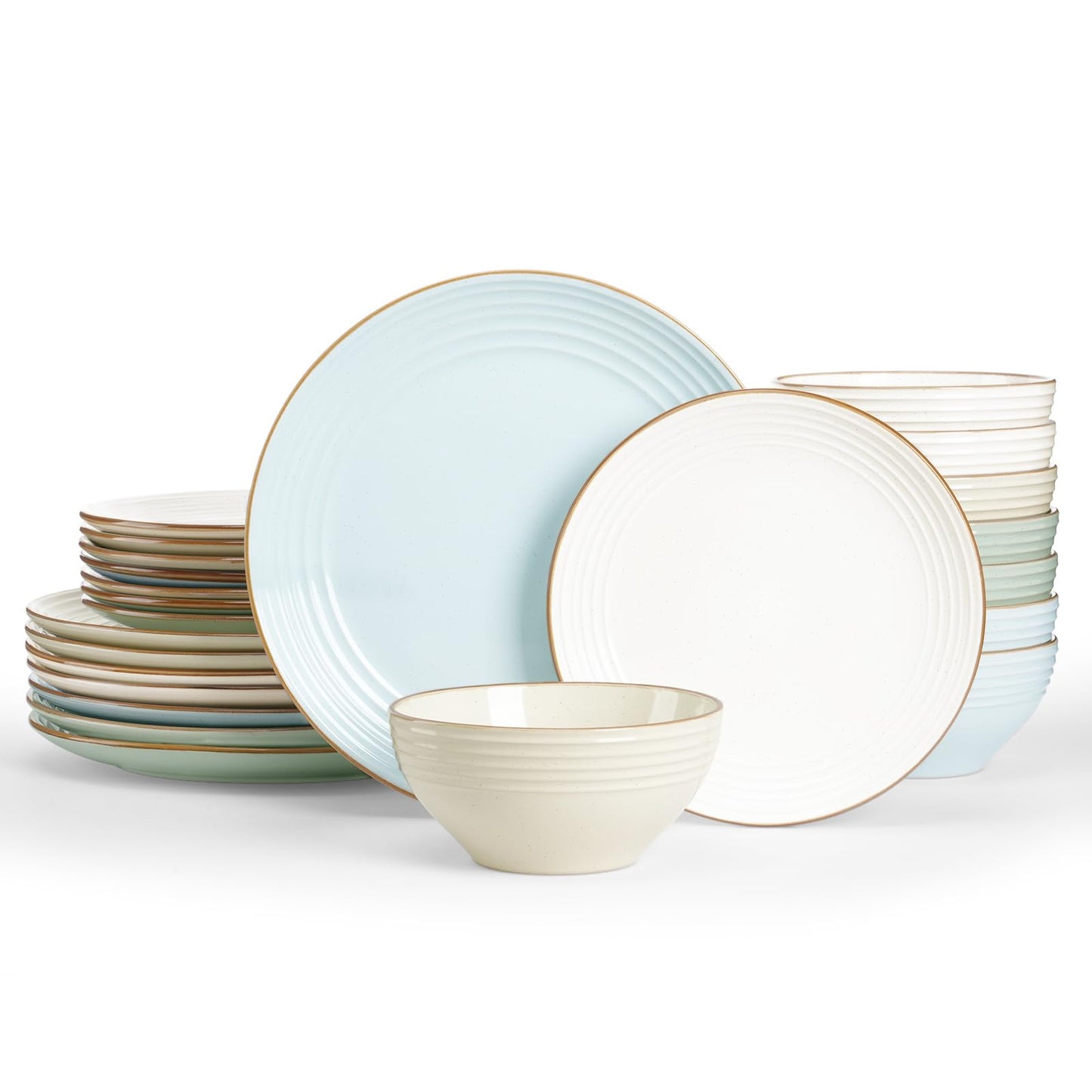 Famiware Jupiter Dinnerware Set, Plates and Bowls Dish Sets for 4 (12 Pieces), Microwave and Dishwasher Safe Stoneware Tableware, Chip and Scratch Resistant, Light Blue