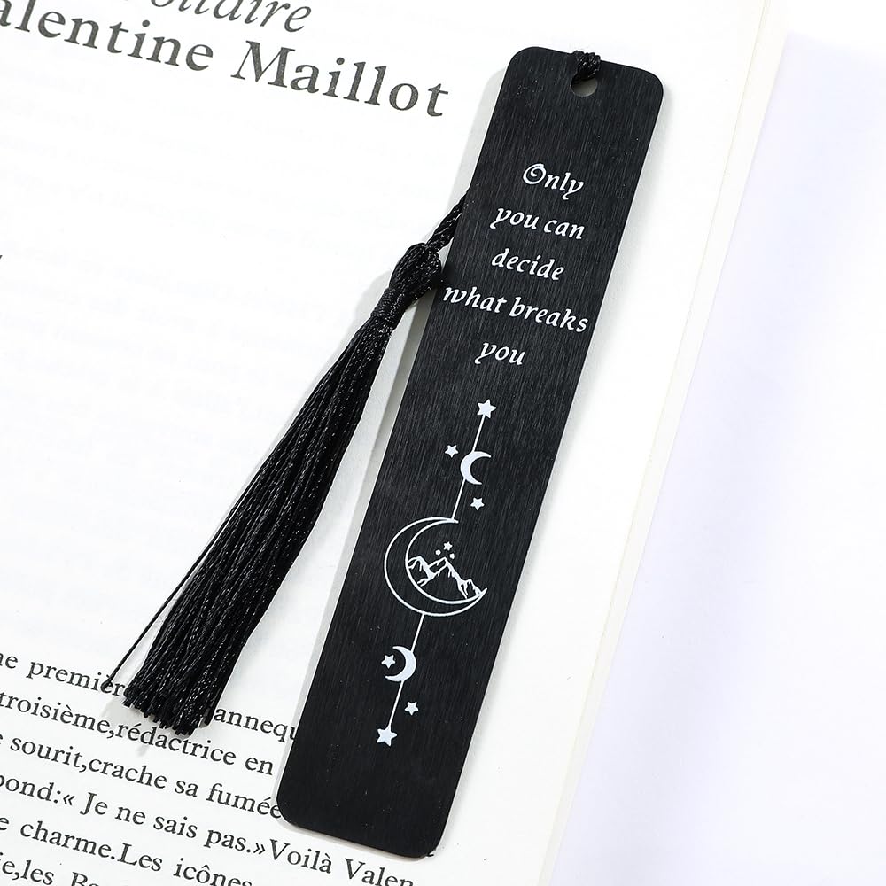 Stainless Steel Acotar Bookmark with Tassel, Acotar Inspirational Creative Moon Mountains Text Book Marks for Reading Women Men Collection, Books Accessories (Silver 1 Side Style 1)