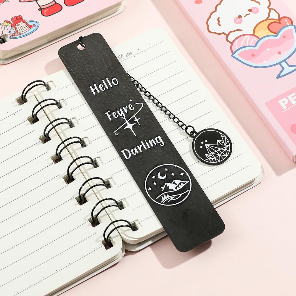 Stainless Steel Acotar Bookmark with Tassel, Acotar Inspirational Creative Moon Mountains Text Book Marks for Reading Women Men Collection, Books Accessories (Silver 1 Side Style 1)