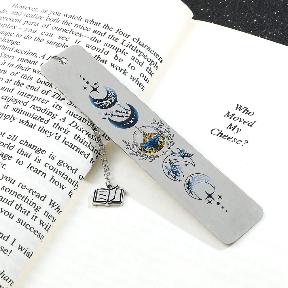 Stainless Steel Acotar Bookmark with Tassel, Acotar Inspirational Creative Moon Mountains Text Book Marks for Reading Women Men Collection, Books Accessories (Silver 1 Side Style 1)
