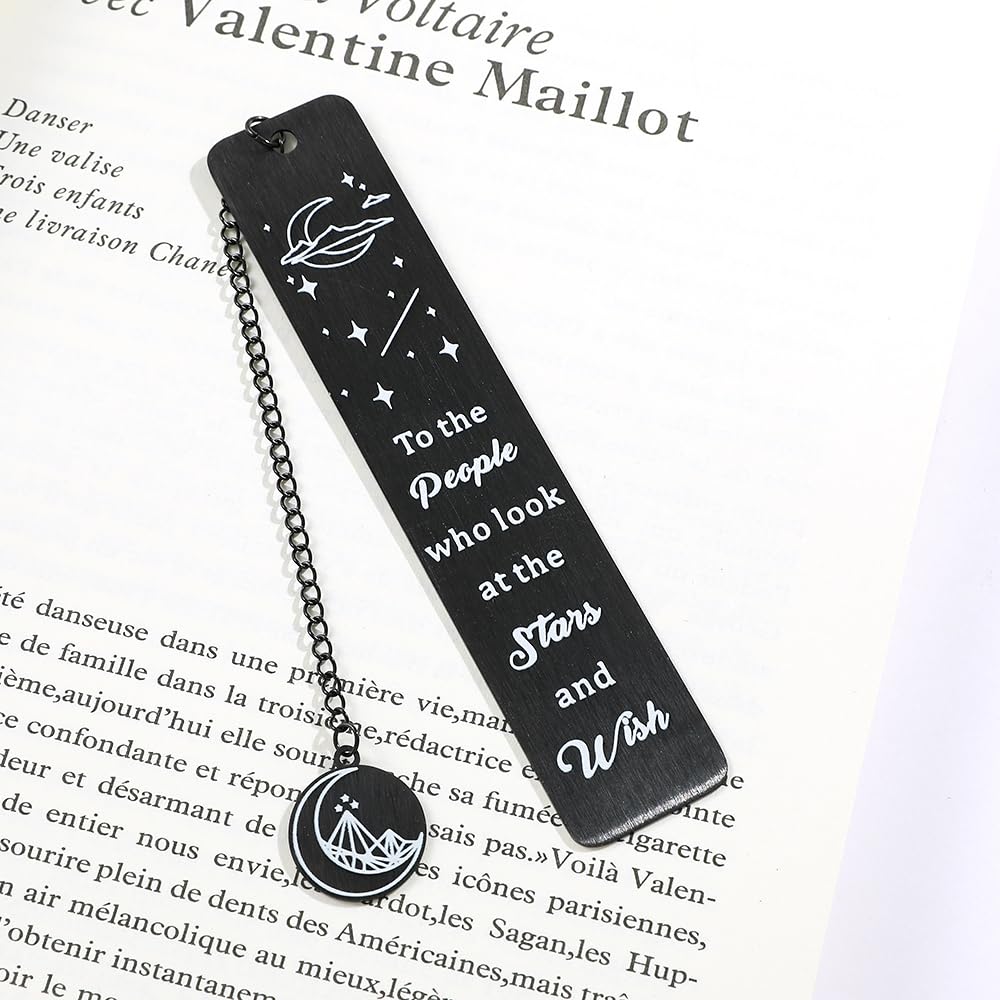 Stainless Steel Acotar Bookmark with Tassel, Acotar Inspirational Creative Moon Mountains Text Book Marks for Reading Women Men Collection, Books Accessories (Silver 1 Side Style 1)