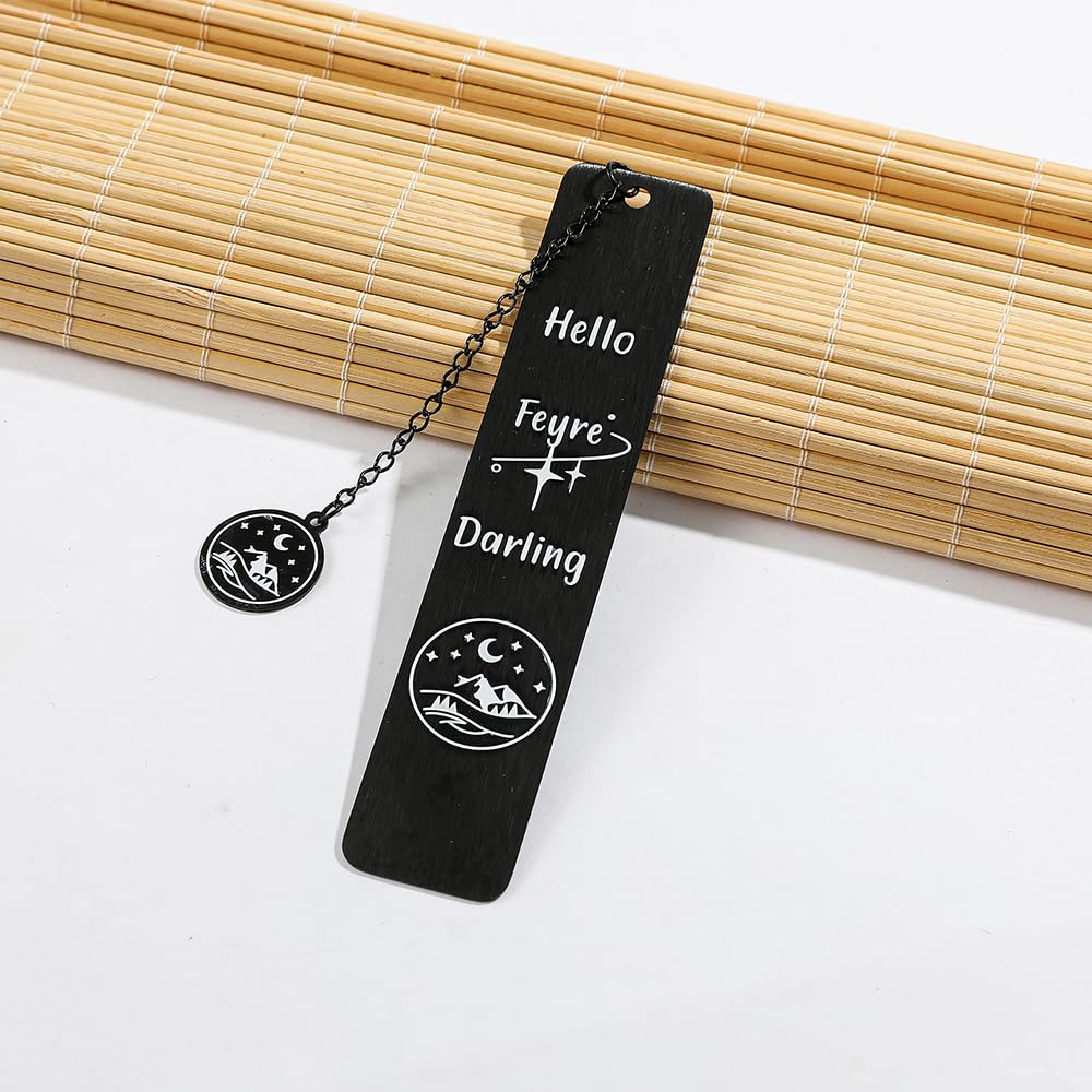 Stainless Steel Acotar Bookmark with Tassel, Acotar Inspirational Creative Moon Mountains Text Book Marks for Reading Women Men Collection, Books Accessories (Silver 1 Side Style 1)