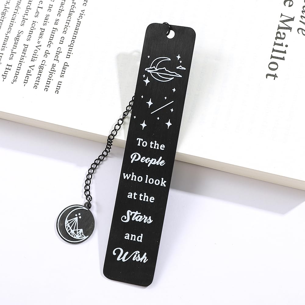 Stainless Steel Acotar Bookmark with Tassel, Acotar Inspirational Creative Moon Mountains Text Book Marks for Reading Women Men Collection, Books Accessories (Silver 1 Side Style 1)