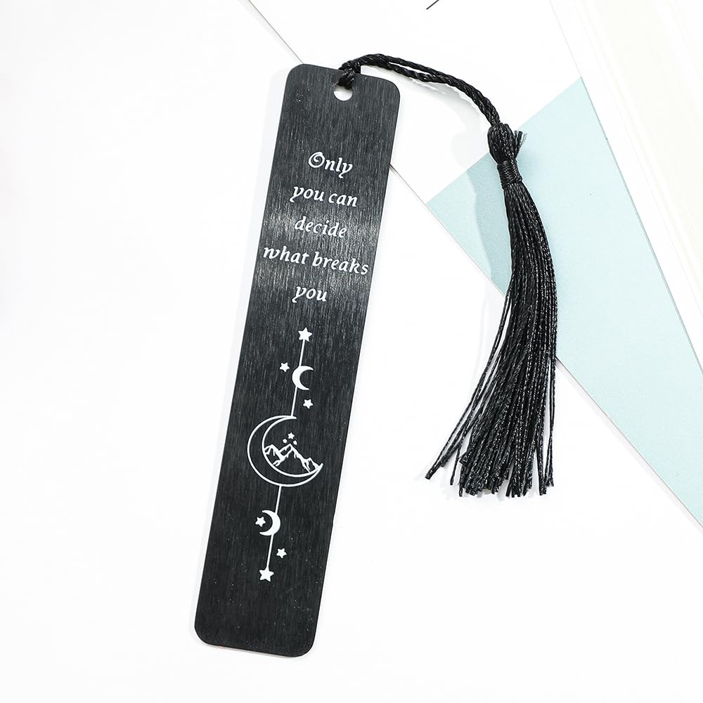 Stainless Steel Acotar Bookmark with Tassel, Acotar Inspirational Creative Moon Mountains Text Book Marks for Reading Women Men Collection, Books Accessories (Silver 1 Side Style 1)