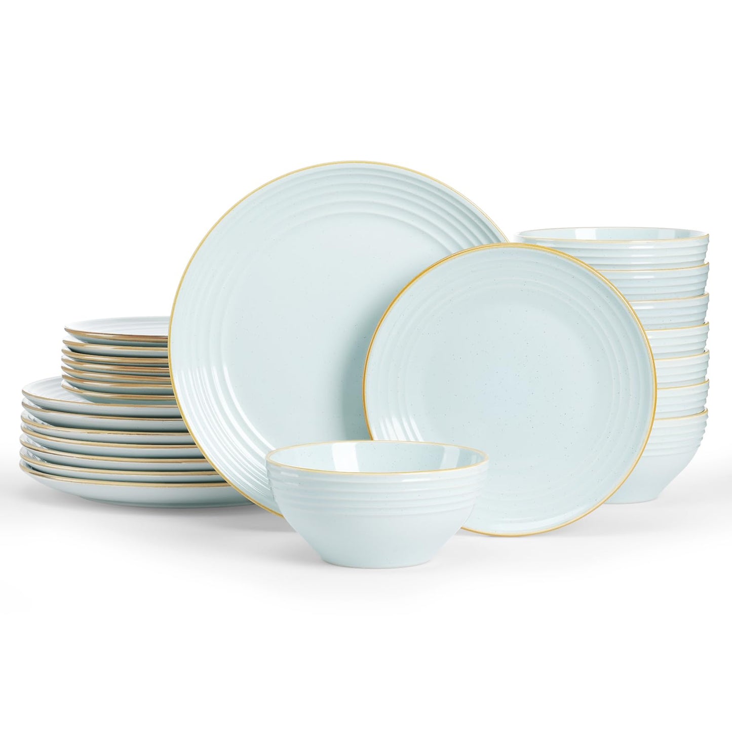 Famiware Jupiter Dinnerware Set, Plates and Bowls Dish Sets for 4 (12 Pieces), Microwave and Dishwasher Safe Stoneware Tableware, Chip and Scratch Resistant, Light Blue
