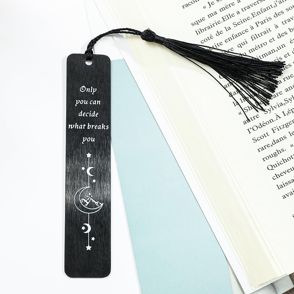 Stainless Steel Acotar Bookmark with Tassel, Acotar Inspirational Creative Moon Mountains Text Book Marks for Reading Women Men Collection, Books Accessories (Silver 1 Side Style 1)