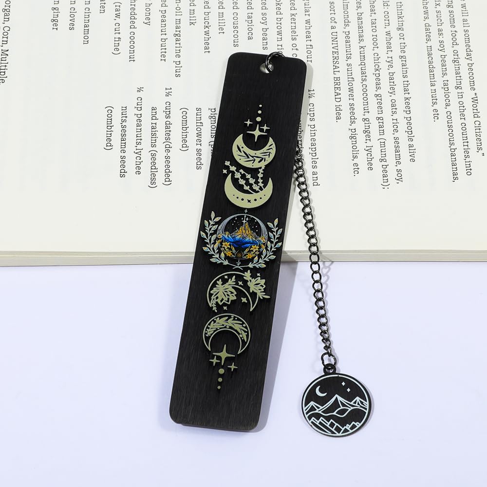 Stainless Steel Acotar Bookmark with Tassel, Acotar Inspirational Creative Moon Mountains Text Book Marks for Reading Women Men Collection, Books Accessories (Silver 1 Side Style 1)