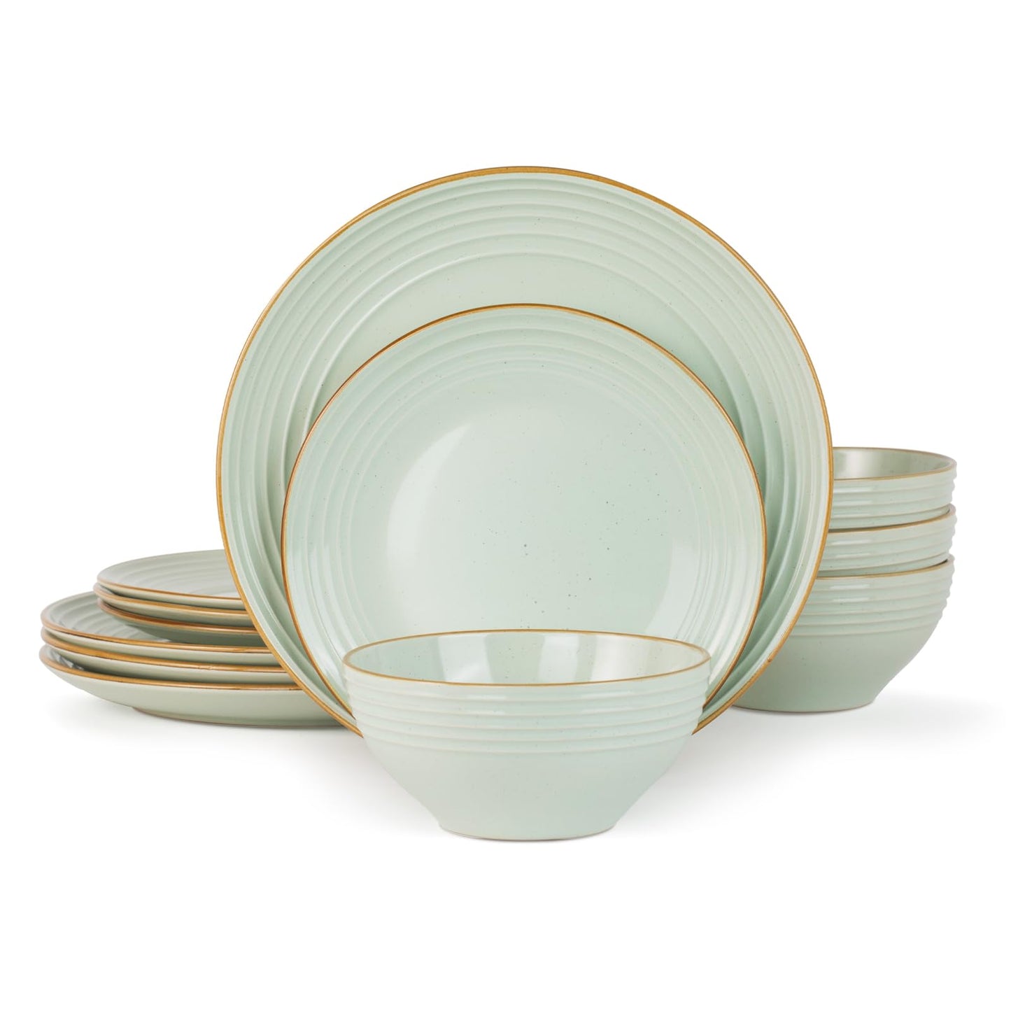 Famiware Jupiter Dinnerware Set, Plates and Bowls Dish Sets for 4 (12 Pieces), Microwave and Dishwasher Safe Stoneware Tableware, Chip and Scratch Resistant, Light Blue