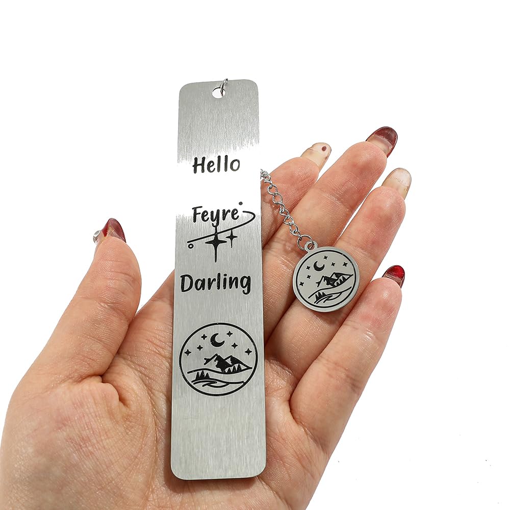 Stainless Steel Acotar Bookmark with Tassel, Acotar Inspirational Creative Moon Mountains Text Book Marks for Reading Women Men Collection, Books Accessories (Silver 1 Side Style 1)