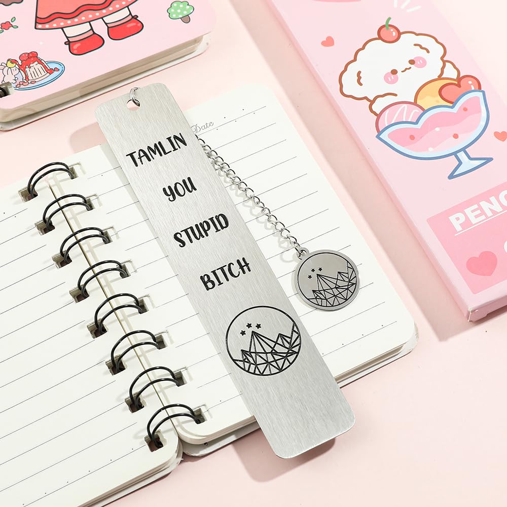 Stainless Steel Acotar Bookmark with Tassel, Acotar Inspirational Creative Moon Mountains Text Book Marks for Reading Women Men Collection, Books Accessories (Silver 1 Side Style 1)