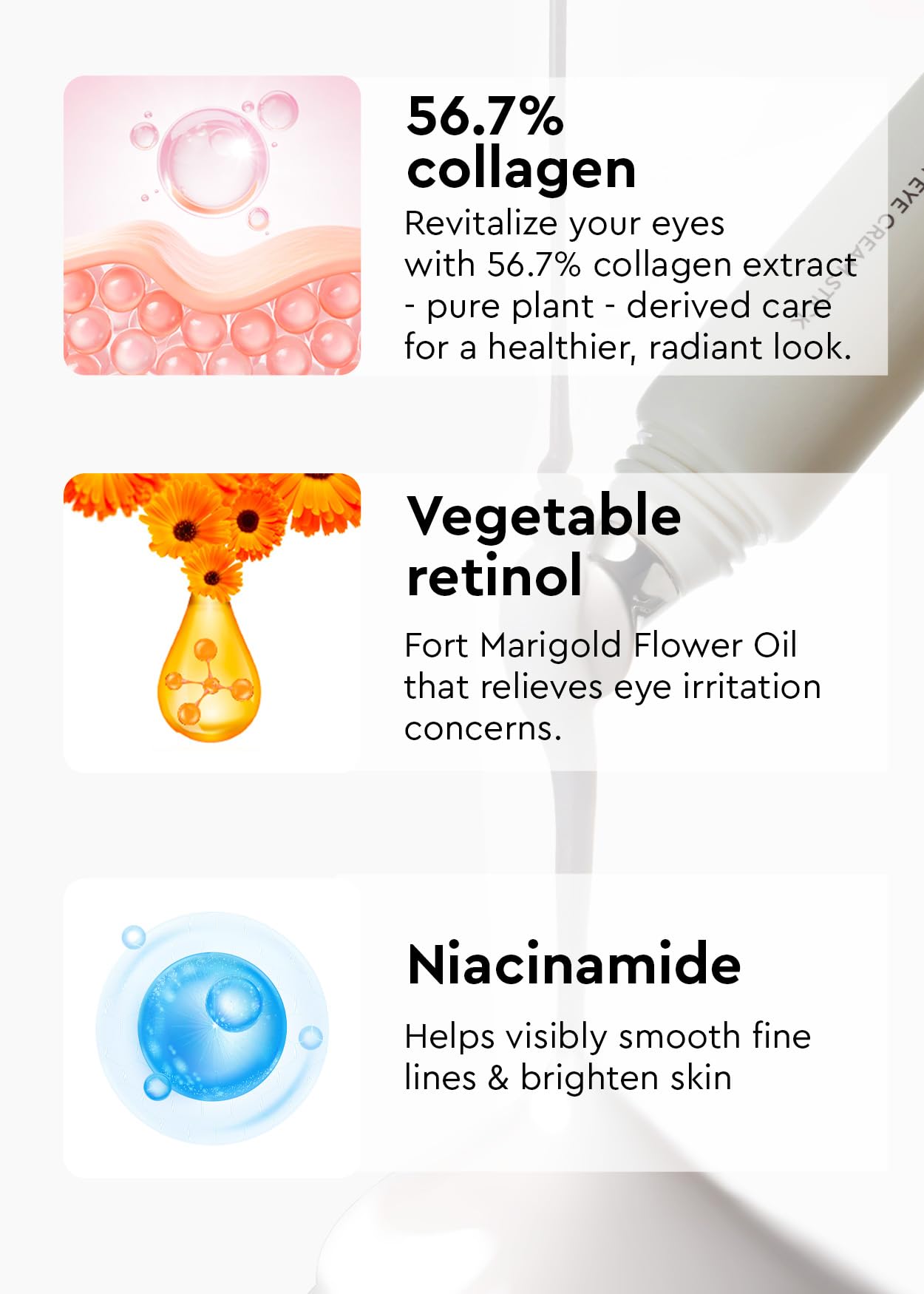 Bewants Instant Eye Bag Remover for Puffiness, serum roller for dark circles and puffiness, under eye treatment with bamboo water, Vegan Collagen (1 Pack)