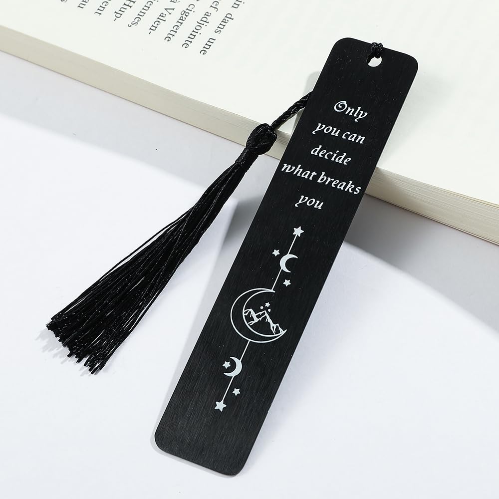 Stainless Steel Acotar Bookmark with Tassel, Acotar Inspirational Creative Moon Mountains Text Book Marks for Reading Women Men Collection, Books Accessories (Silver 1 Side Style 1)