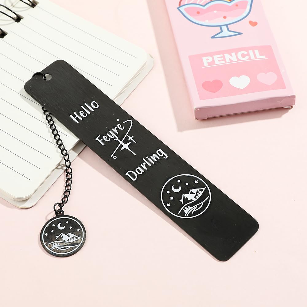 Stainless Steel Acotar Bookmark with Tassel, Acotar Inspirational Creative Moon Mountains Text Book Marks for Reading Women Men Collection, Books Accessories (Silver 1 Side Style 1)