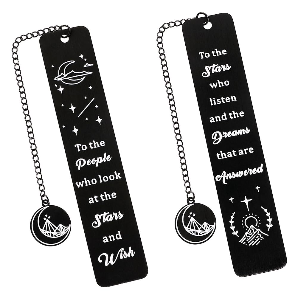 Stainless Steel Acotar Bookmark with Tassel, Acotar Inspirational Creative Moon Mountains Text Book Marks for Reading Women Men Collection, Books Accessories (Silver 1 Side Style 1)