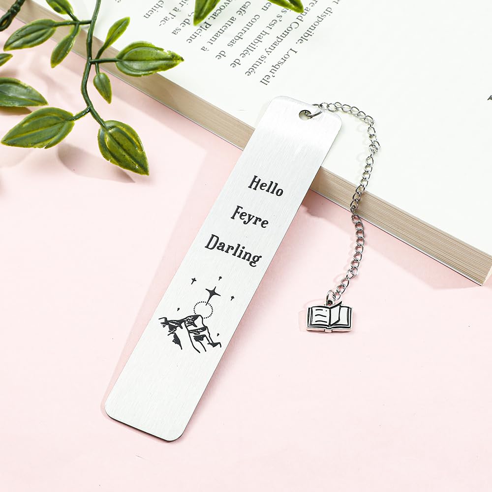 Stainless Steel Acotar Bookmark with Tassel, Acotar Inspirational Creative Moon Mountains Text Book Marks for Reading Women Men Collection, Books Accessories (Silver 1 Side Style 1)