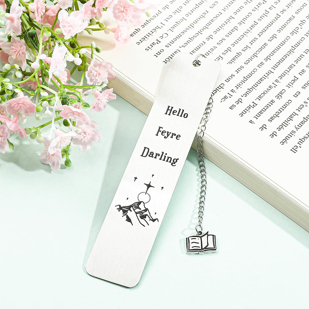 Stainless Steel Acotar Bookmark with Tassel, Acotar Inspirational Creative Moon Mountains Text Book Marks for Reading Women Men Collection, Books Accessories (Silver 1 Side Style 1)