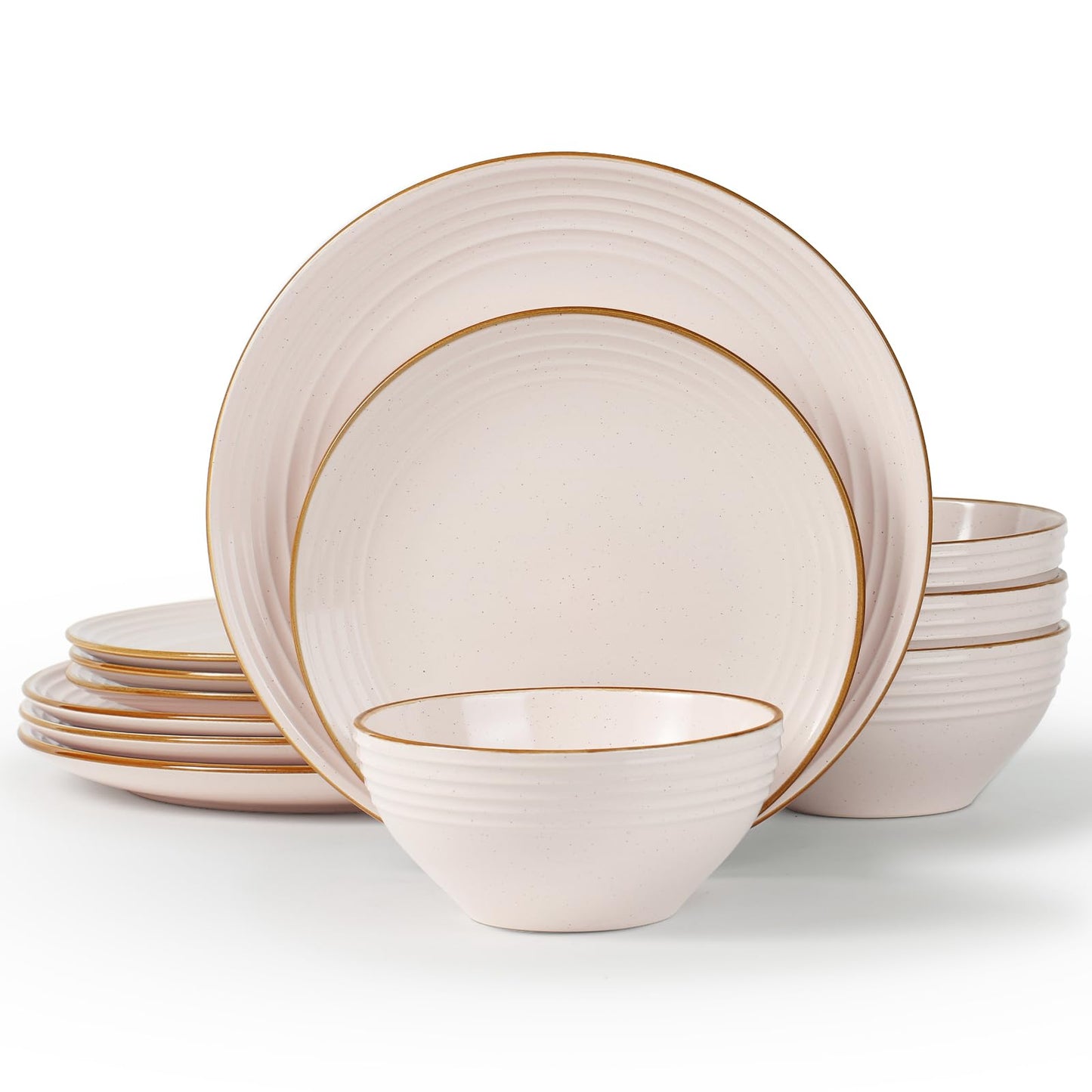 Famiware Jupiter Dinnerware Set, Plates and Bowls Dish Sets for 4 (12 Pieces), Microwave and Dishwasher Safe Stoneware Tableware, Chip and Scratch Resistant, Light Blue