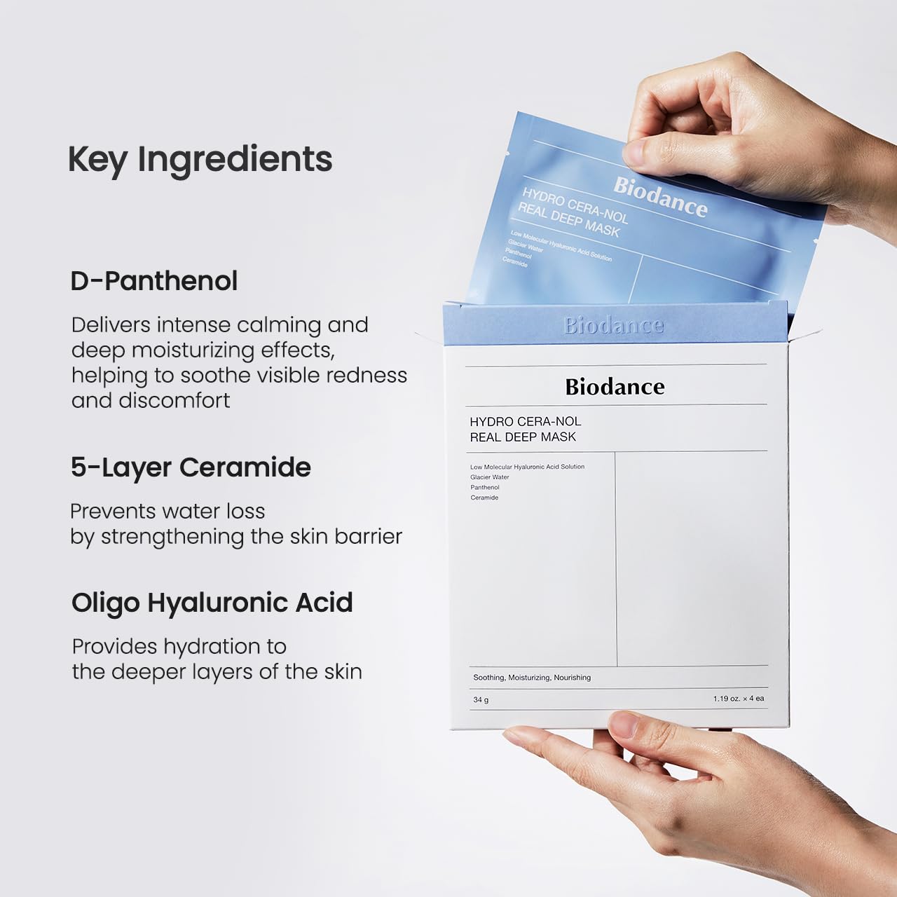 BIODANCE Bio-Collagen Real Deep Mask, Hydrating Overnight Hydrogel Mask, Pore Minimizing, Elasticity Improvement, 34g x4ea