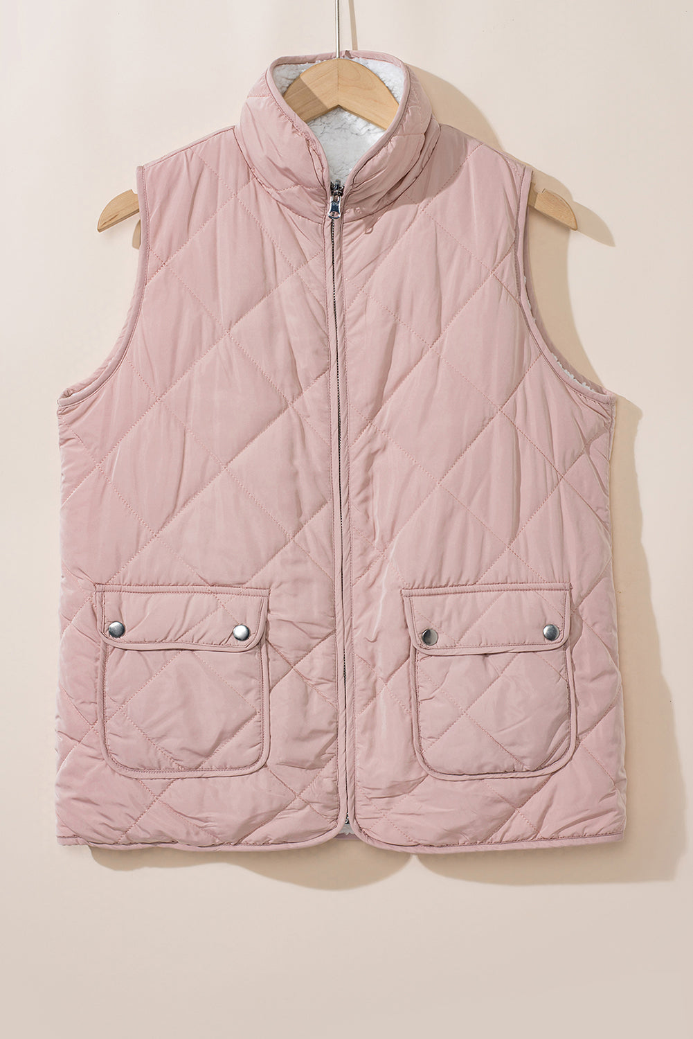 Pink Zip Up Fleece Lined Quilted Vest Coat Warm For Women