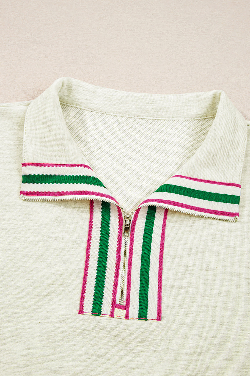 Light Grey Patchwork Collared Pullover Sweatshirt Pop Color
