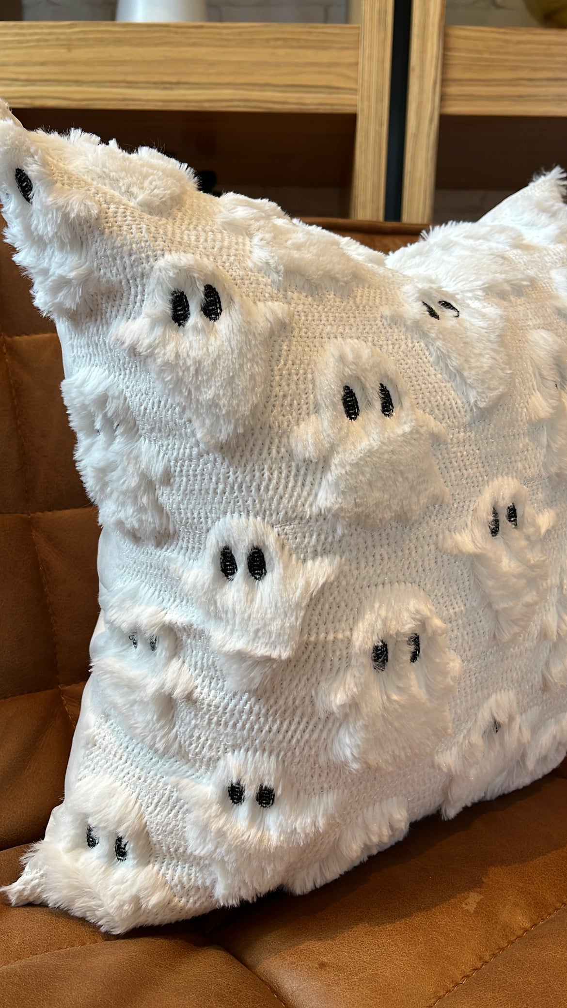 Spooky White Ghost Faux Fur Pillow Cover 18 Inch Halloween