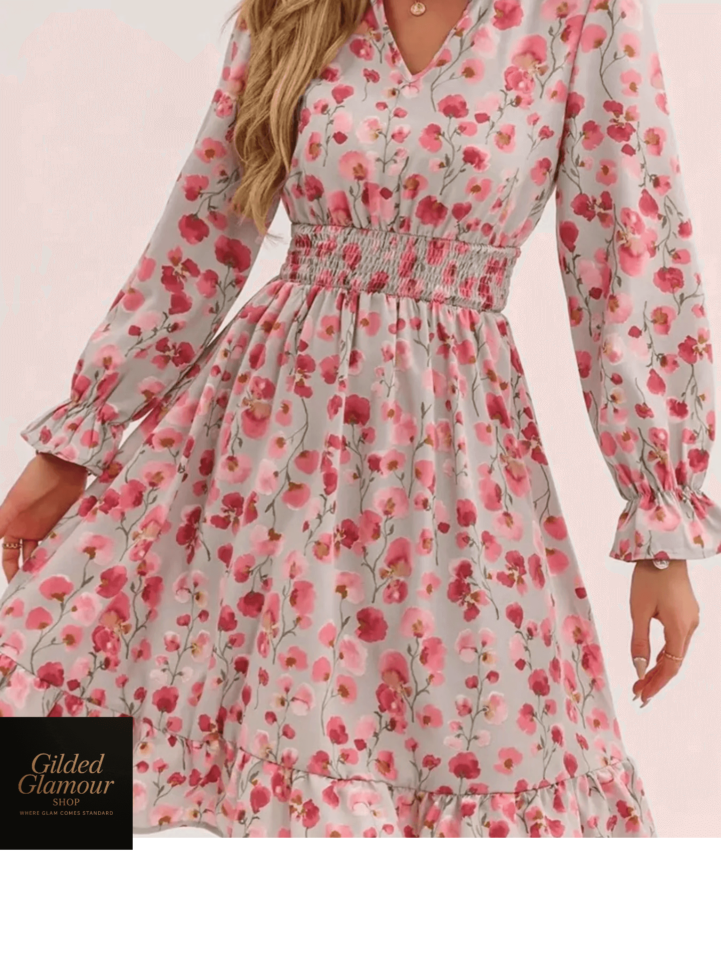 Vestido elegante con estampado floral, mangas con volantes y dobladillo con volantes