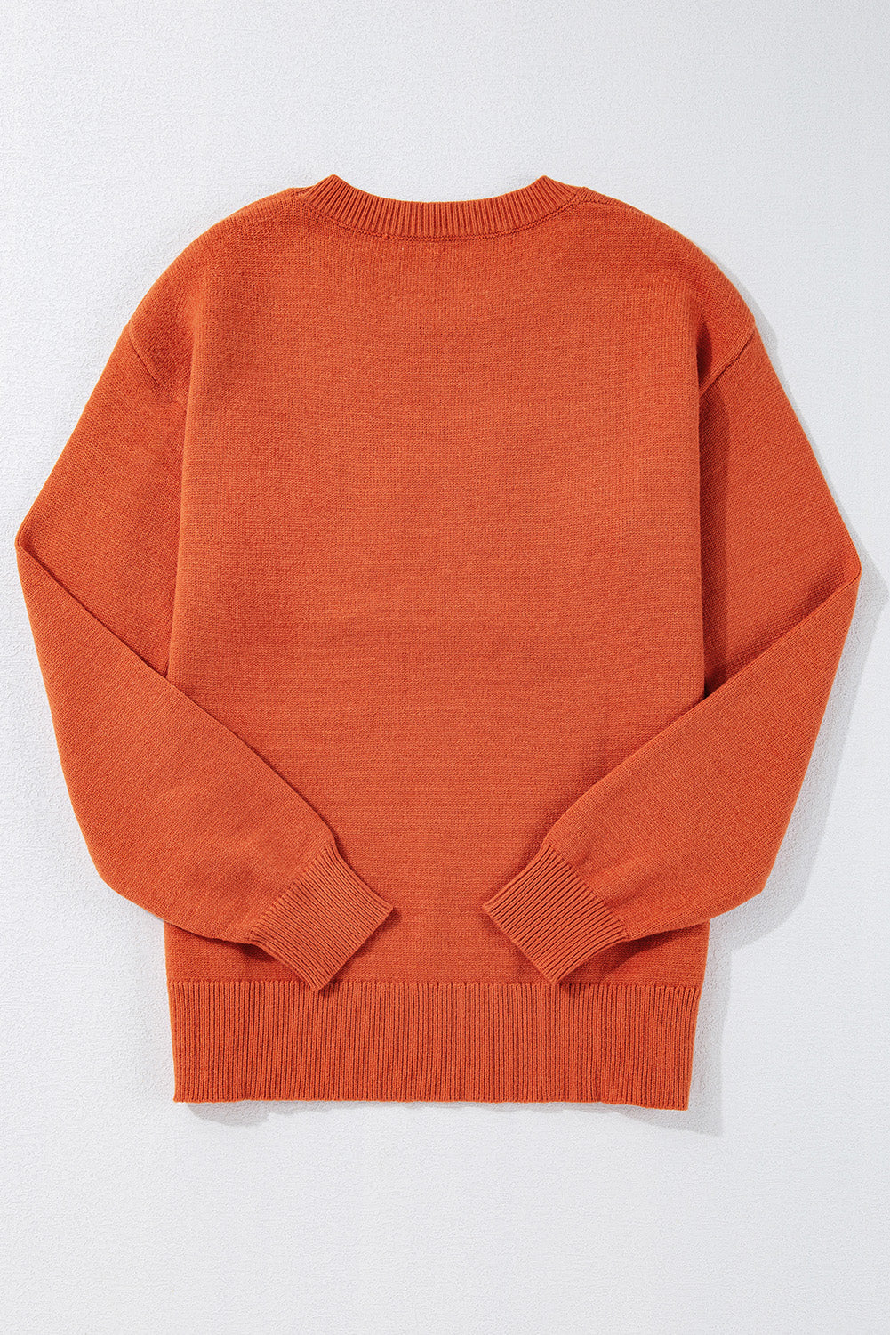 Orange Halloween Boo Drop Shoulder Knit Sweater Cozy Warm