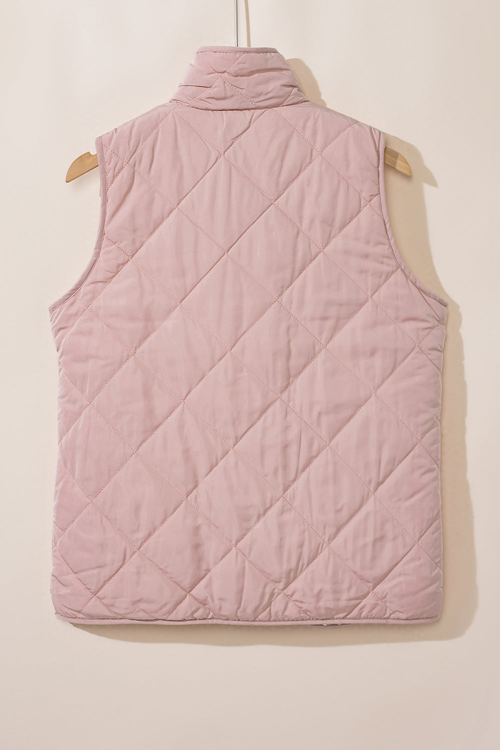 Pink Zip Up Fleece Lined Quilted Vest Coat Warm For Women