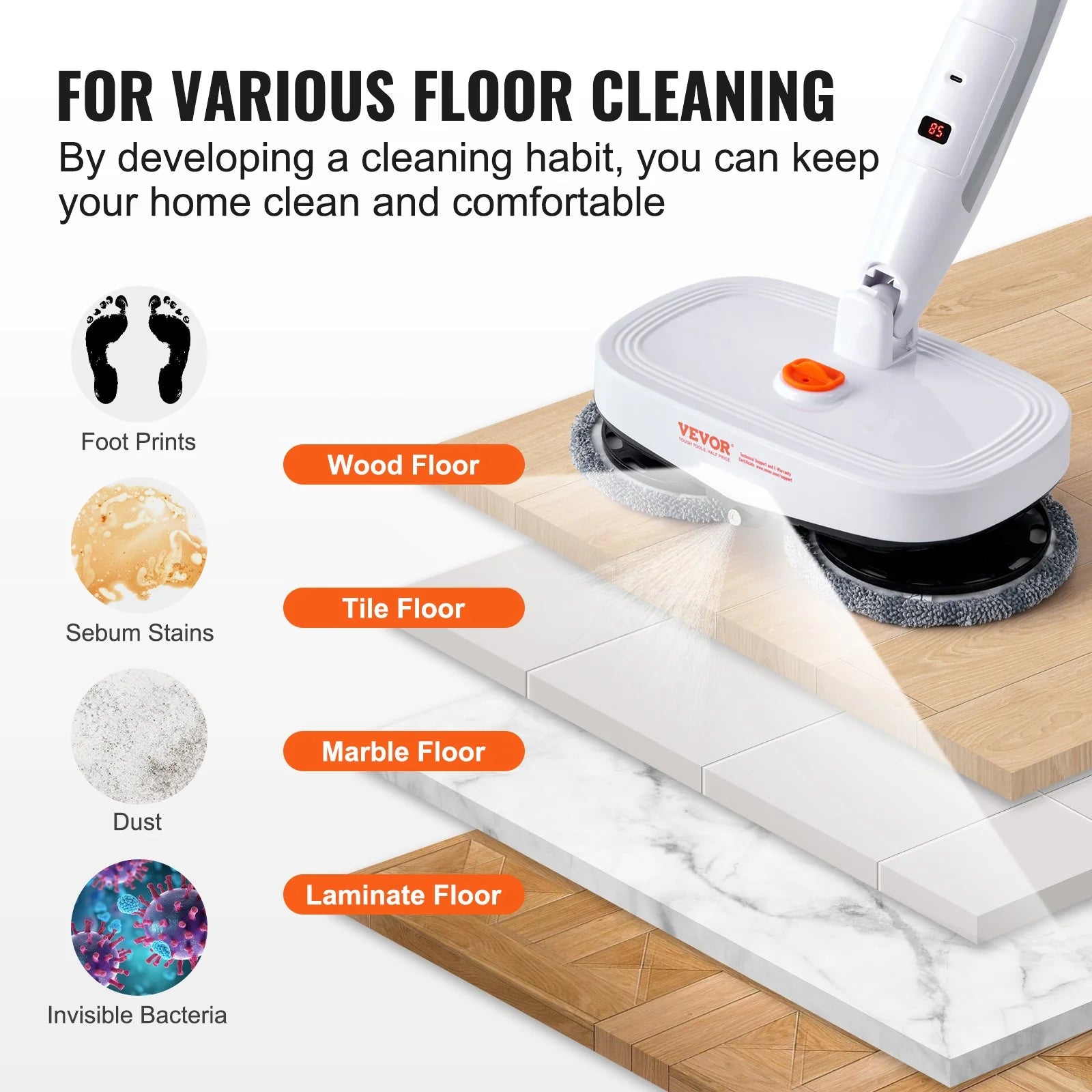 Say goodbye to dirt and hello to shine! ✨ Check out the VEVOR Cordless Electric Mop - your new cleaning superhero! 💪🧼 With a powerful battery for 40 mins of cleaning, LED headlight, and dual mop heads, it's perfect for hardwood and tile floors! 🏠💖 Plus, it comes with 8 microfiber pads for that extra sparkle! #CleaningMadeEasy #HomeEssentials