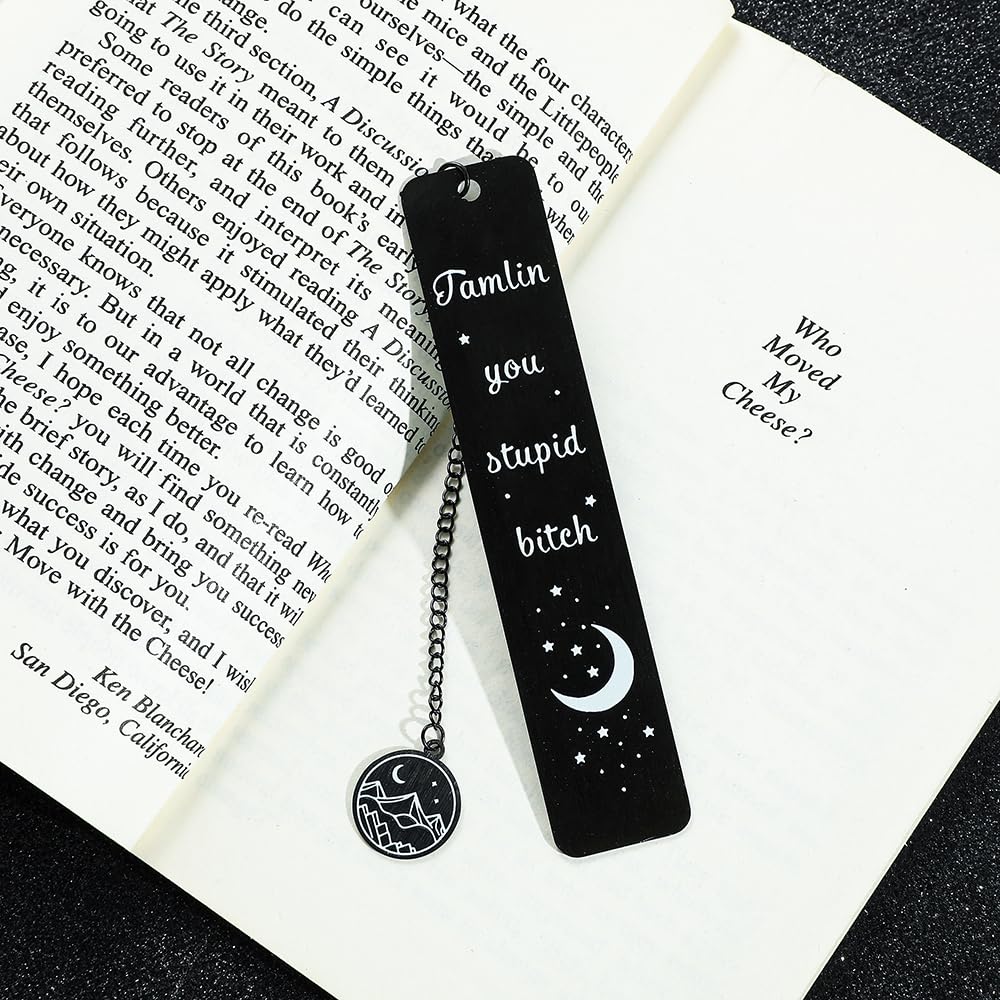 Stainless Steel Acotar Bookmark with Tassel, Acotar Inspirational Creative Moon Mountains Text Book Marks for Reading Women Men Collection, Books Accessories (Silver 1 Side Style 1)