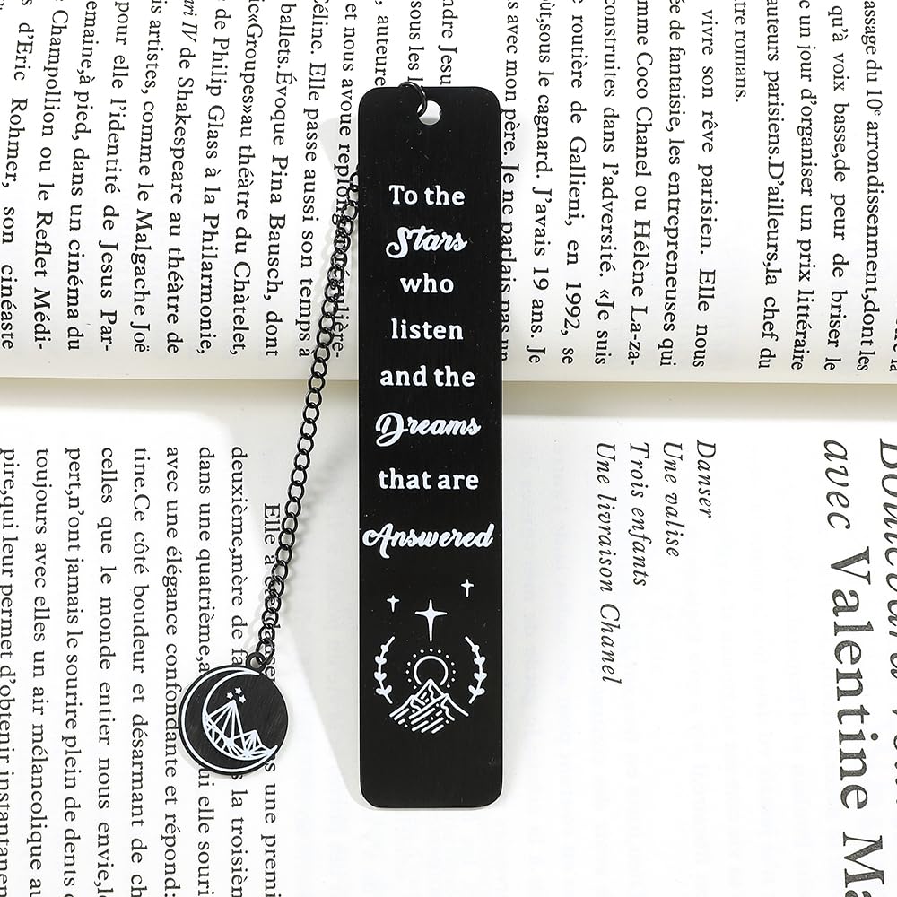 Stainless Steel Acotar Bookmark with Tassel, Acotar Inspirational Creative Moon Mountains Text Book Marks for Reading Women Men Collection, Books Accessories (Silver 1 Side Style 1)