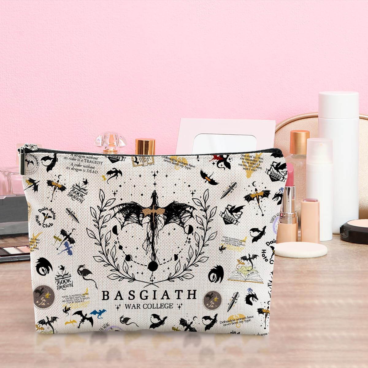 LONGXIN Fourth Wing Merch Makeup Bag Cosmetic Bag Gifts for Rider Fans Fourth Wing Book Lovers Bookworm Librarian Bookish Merchandise