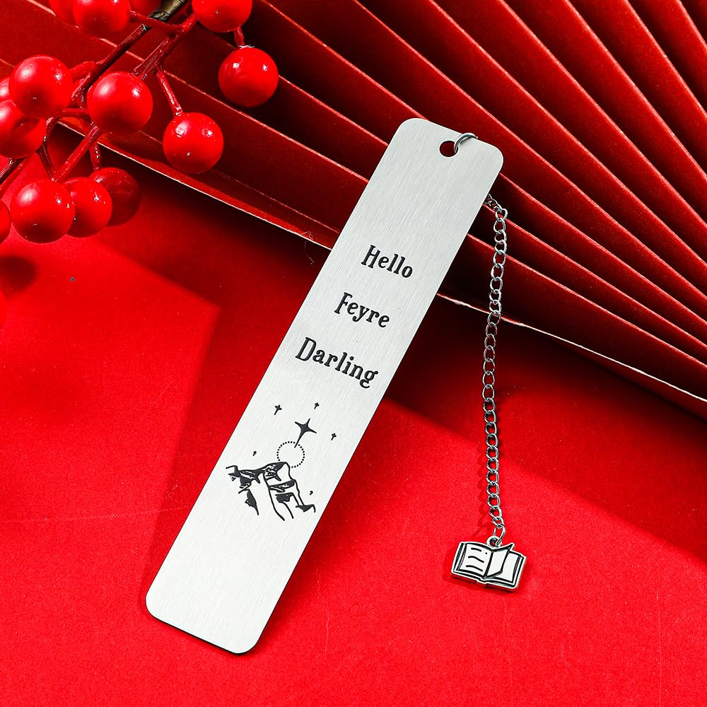 Stainless Steel Acotar Bookmark with Tassel, Acotar Inspirational Creative Moon Mountains Text Book Marks for Reading Women Men Collection, Books Accessories (Silver 1 Side Style 1)