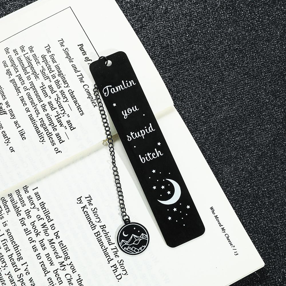 Stainless Steel Acotar Bookmark with Tassel, Acotar Inspirational Creative Moon Mountains Text Book Marks for Reading Women Men Collection, Books Accessories (Silver 1 Side Style 1)