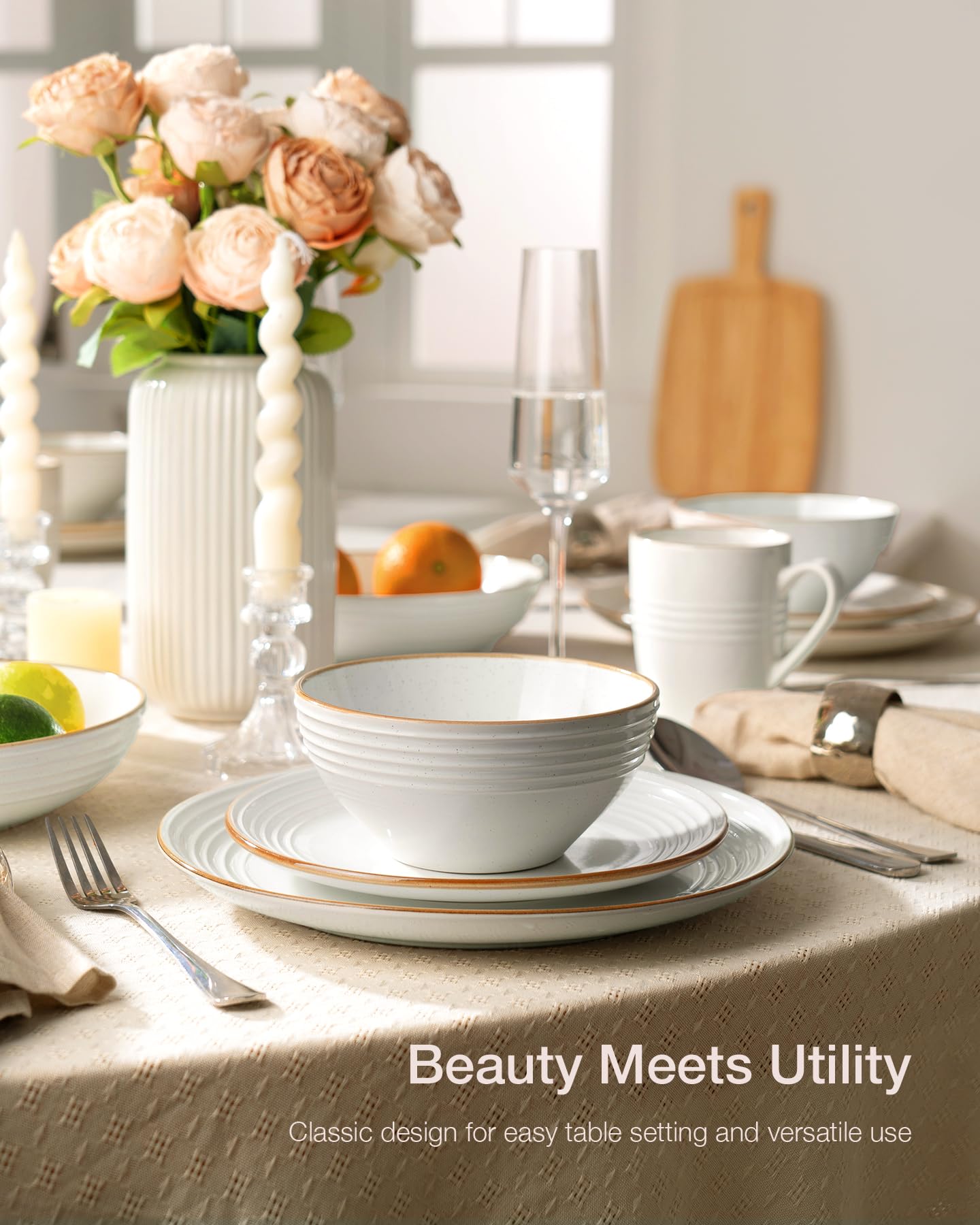 Famiware Jupiter Dinnerware Set, Plates and Bowls Dish Sets for 4 (12 Pieces), Microwave and Dishwasher Safe Stoneware Tableware, Chip and Scratch Resistant, Light Blue