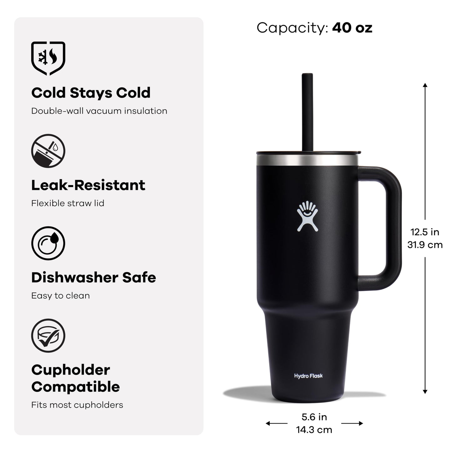 Hydro Flask 40 Oz Travel Tumbler with Handle, Lid and Straw - Insulated Stainless Steel in Trillium
